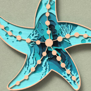 Intra απο ξύλο plywood 3mm-4mm πάχος – Σκηνή ωκεανού αστερίας - τρισδιάστατη Δίασταση  20x20 cm INTRAFABR-119652173