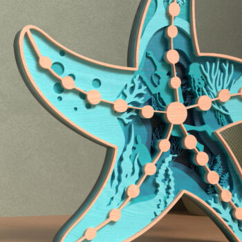 Intra απο ξύλο plywood 3mm-4mm πάχος – Σκηνή ωκεανού αστερίας - τρισδιάστατη Δίασταση  20x20 cm INTRAFABR-119652173 - Image 2