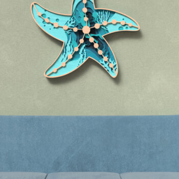 Intra απο ξύλο plywood 3mm-4mm πάχος – Σκηνή ωκεανού αστερίας - τρισδιάστατη Δίασταση  20x20 cm INTRAFABR-119652173 - Image 3