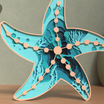 Intra απο ξύλο plywood 3mm-4mm πάχος – Σκηνή ωκεανού αστερίας - τρισδιάστατη Δίασταση  20x20 cm INTRAFABR-119652173 - Image 5
