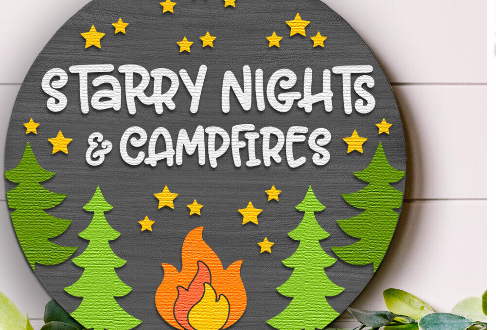 Intra απο ξύλο plywood 3mm-4mm πάχος – Starry Nights and Campfires Δίασταση  20x20 cm INTRAFABR-121360412