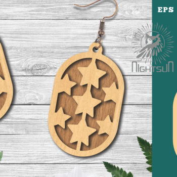 Intra απο ξύλο plywood 3mm-4mm πάχος – Σκουλαρίκια Stars1 Δίασταση  5x5 cm INTRAFABR-123582140 - Image 1