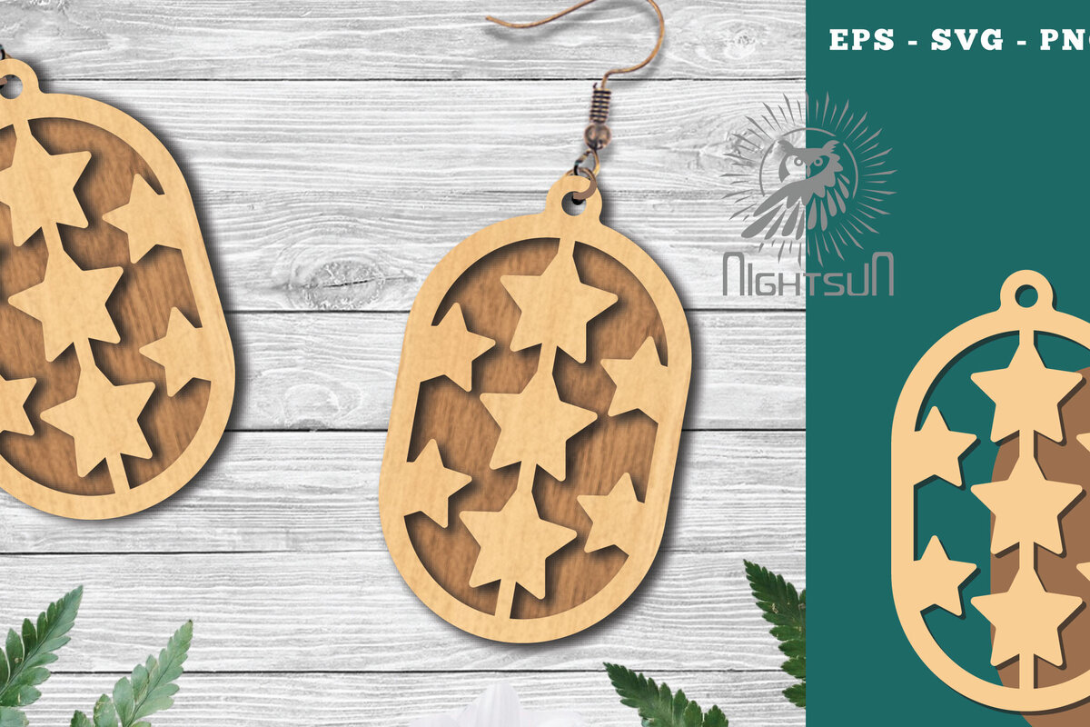 Intra απο ξύλο plywood 3mm-4mm πάχος – Σκουλαρίκια Stars1 Δίασταση  5x5 cm INTRAFABR-123582140