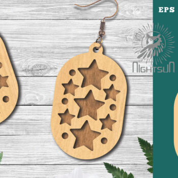 Intra απο ξύλο plywood 3mm-4mm πάχος – Σκουλαρίκια Stars2 Δίασταση  5x5 cm INTRAFABR-123582183 - Image 1