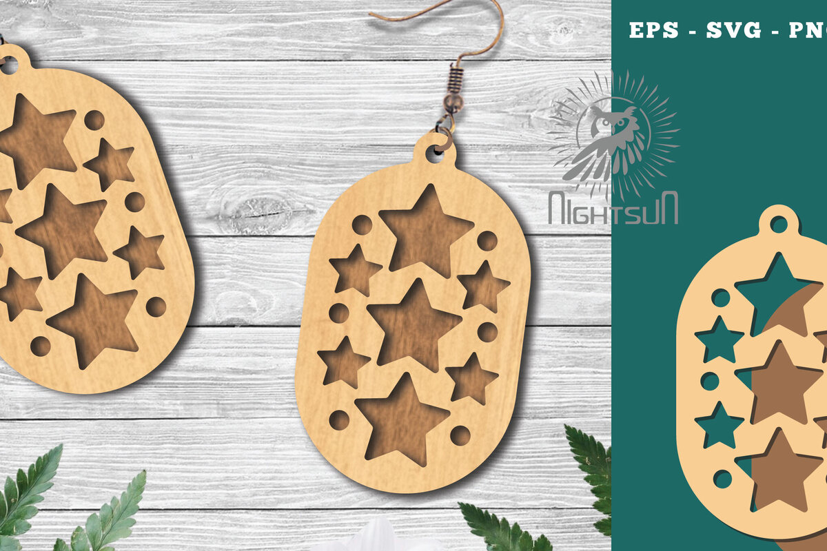 Intra απο ξύλο plywood 3mm-4mm πάχος – Σκουλαρίκια Stars2 Δίασταση  5x5 cm INTRAFABR-123582183