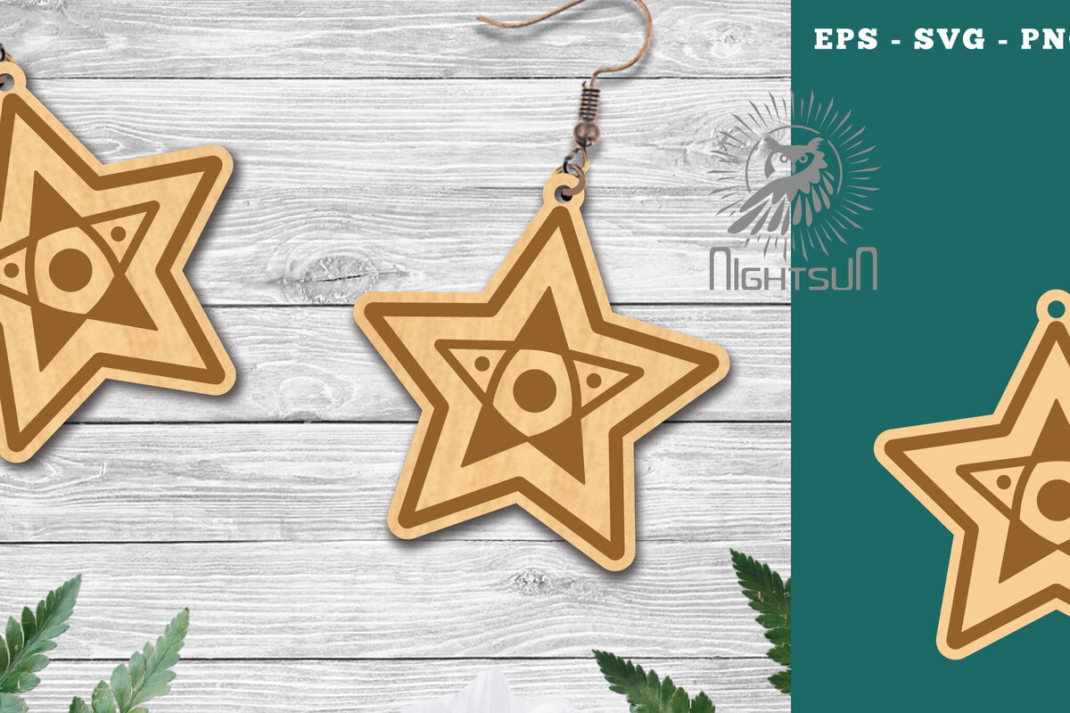 Intra απο ξύλο plywood 3mm-4mm πάχος – Σκουλαρίκια Stars 1 Δίασταση  5x5 cm INTRAFABR-112769241