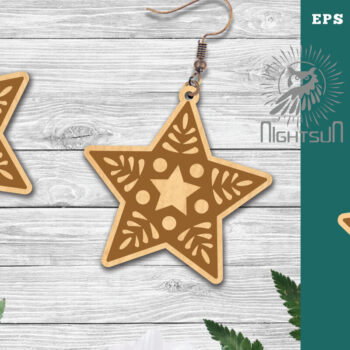 Intra απο ξύλο plywood 3mm-4mm πάχος – Σκουλαρίκια Stars 2 Δίασταση  5x5 cm INTRAFABR-112769284 - Image 1