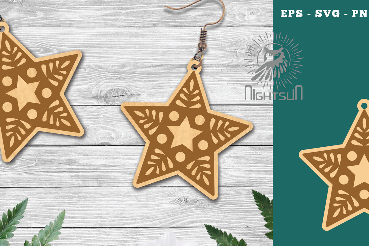 Intra απο ξύλο plywood 3mm-4mm πάχος – Σκουλαρίκια Stars 2 Δίασταση  5x5 cm INTRAFABR-112769284