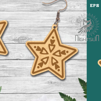 Intra απο ξύλο plywood 3mm-4mm πάχος – Σκουλαρίκια Stars 3 Δίασταση  5x5 cm INTRAFABR-112769336 - Image 1