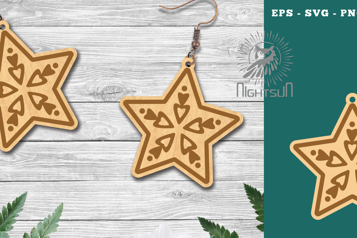 Intra απο ξύλο plywood 3mm-4mm πάχος – Σκουλαρίκια Stars 3 Δίασταση  5x5 cm INTRAFABR-112769336