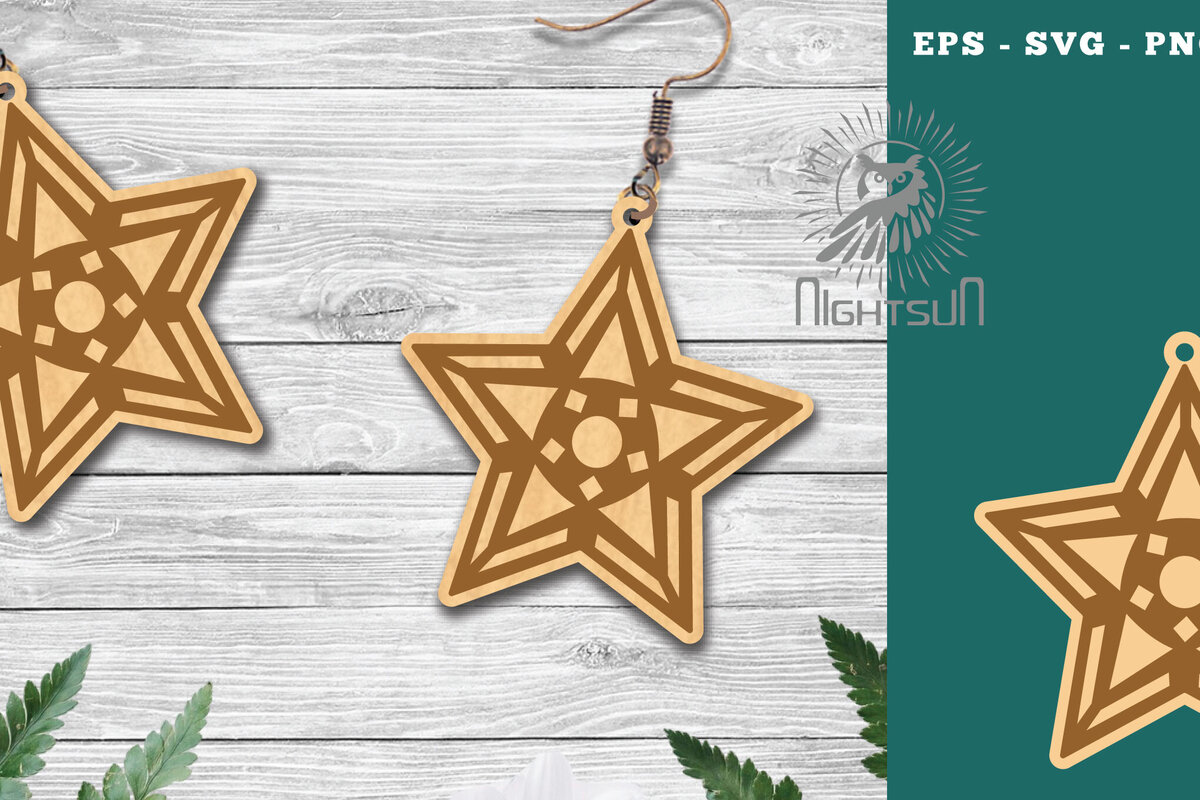 Intra απο ξύλο plywood 3mm-4mm πάχος – Σκουλαρίκια Stars 5 Δίασταση  5x5 cm INTRAFABR-112769453