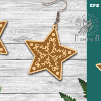 Intra απο ξύλο plywood 3mm-4mm πάχος – Σκουλαρίκια Stars 6 Δίασταση  5x5 cm INTRAFABR-112769502 - Image 1