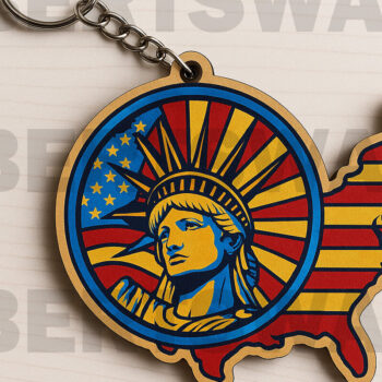 Intra απο ξύλο plywood 3mm-4mm πάχος – Μπρελόκ με λέιζερ Statue of Liberty Δίασταση  5x5 cm INTRAFABR-122403412 - Image 1