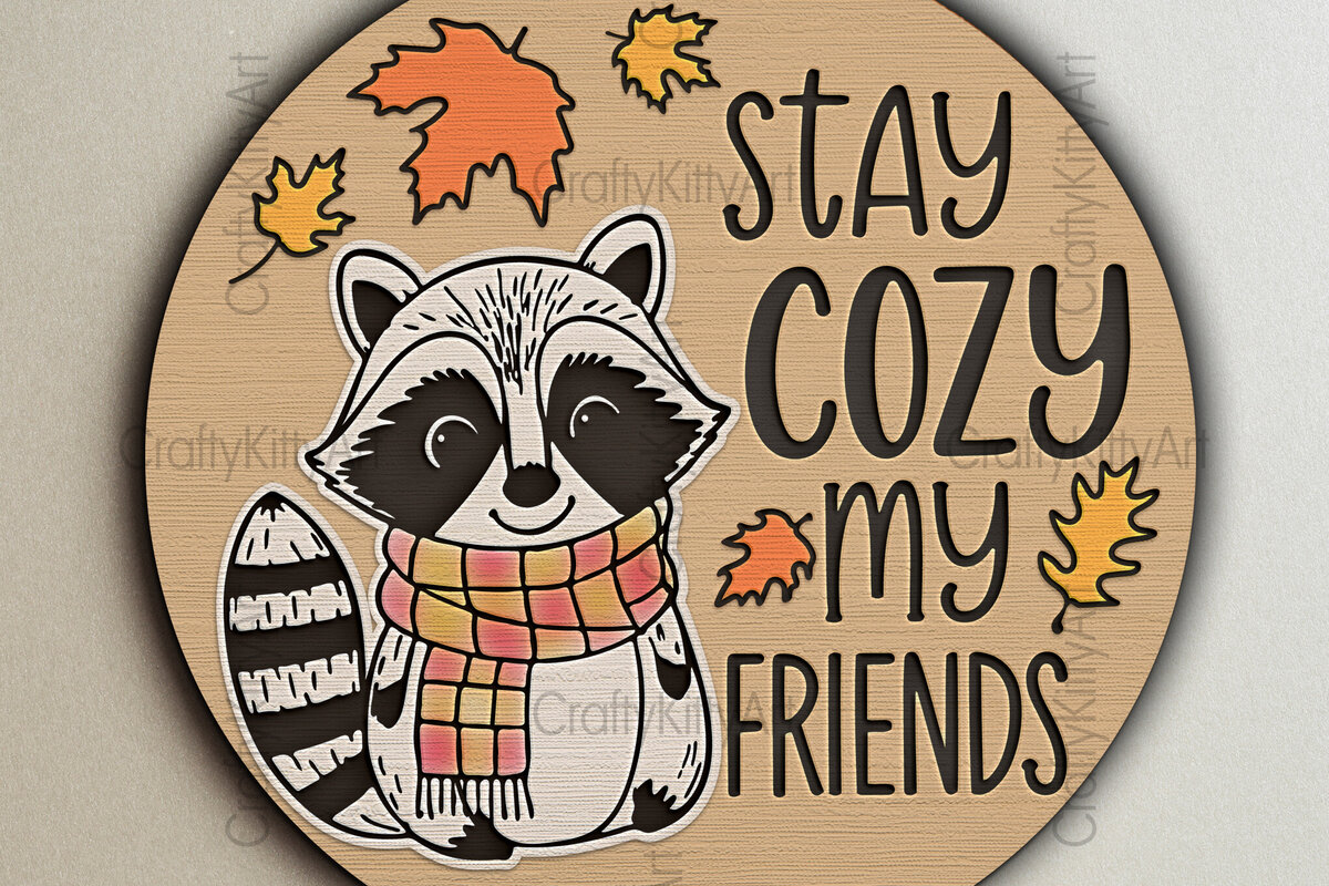 Intra απο ξύλο plywood 3mm-4mm πάχος – Stay Cozy 3D Φθινοπωρινή πινακίδα πόρτας Δίασταση  20x20 cm INTRAFABR-105423278