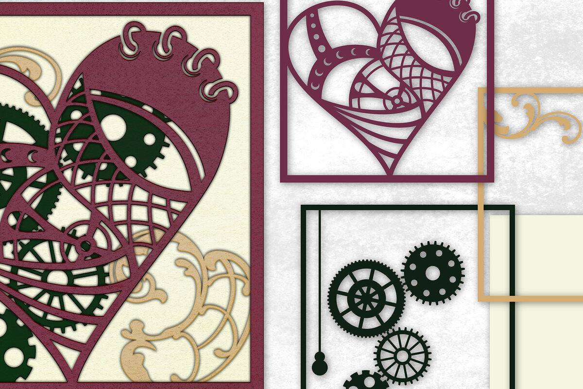 Intra απο ξύλο plywood 3mm-4mm πάχος – Steampunk Heart Δίασταση  20x20 cm INTRAFABR-25633874