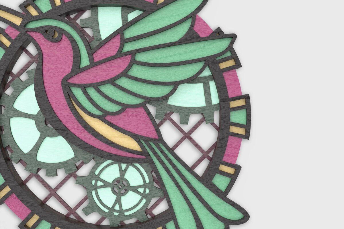 Intra απο ξύλο plywood 3mm-4mm πάχος – Steampunk Hummingbird Δίασταση  20x20 cm INTRAFABR-75596485