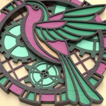 Intra απο ξύλο plywood 3mm-4mm πάχος – Steampunk Hummingbird Δίασταση  20x20 cm INTRAFABR-75596485 - Image 3