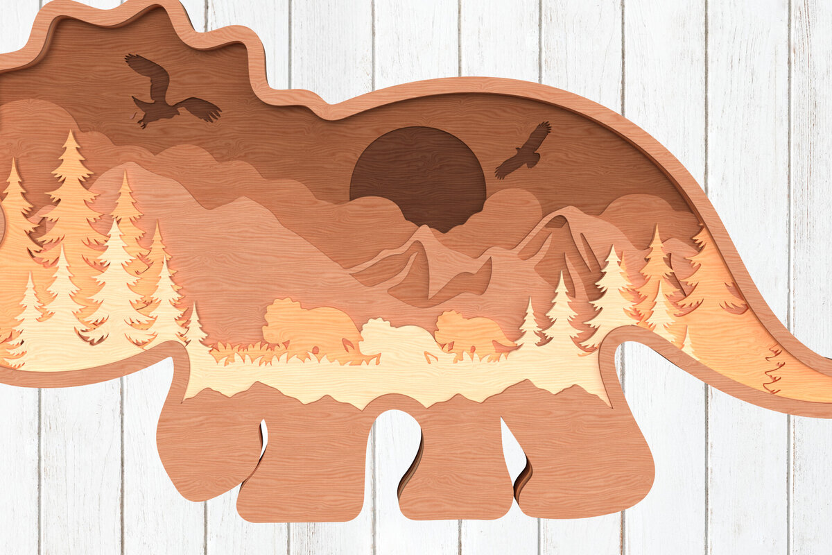 Intra απο ξύλο plywood 3mm-4mm πάχος – Stegosaurus Forest Scene Δίασταση  20x20 cm INTRAFABR-119557602