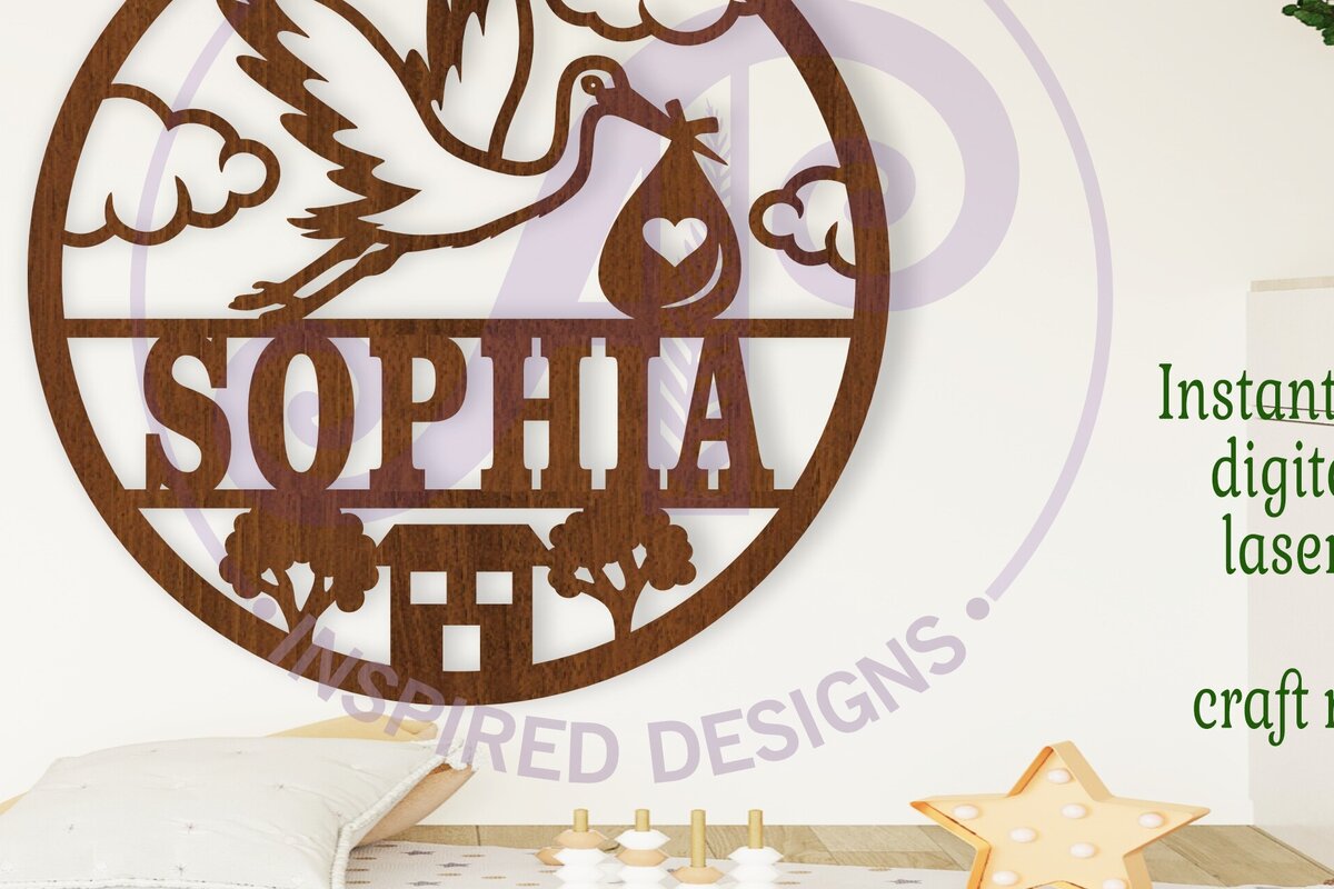 Intra απο ξύλο plywood 3mm-4mm πάχος – Πινακίδα ονόματος Stork New Baby Δίασταση  20x20 cm INTRAFABR-106492387