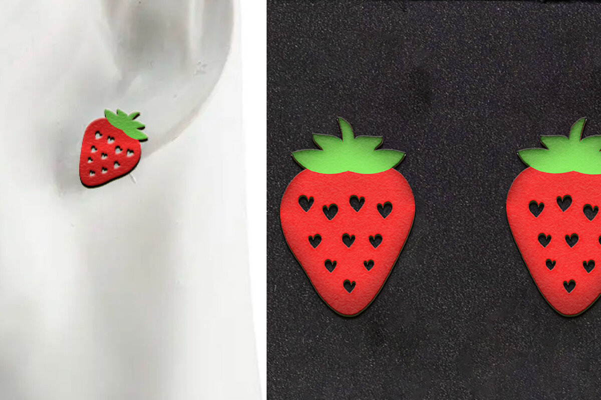 Intra απο ξύλο plywood 3mm-4mm πάχος – Σκουλαρίκια φράουλα. Δίασταση  5x5 cm INTRAFABR-120874403