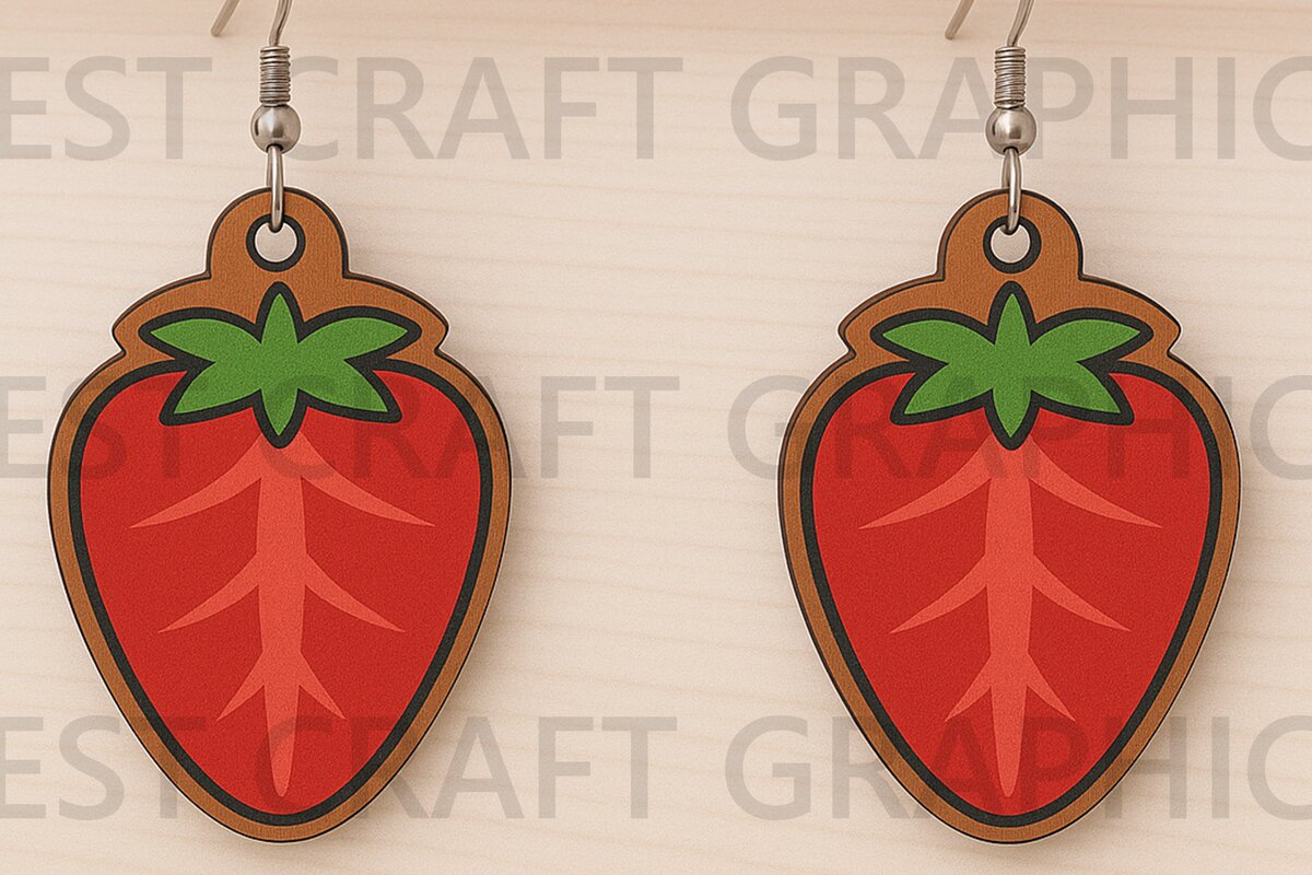 Intra απο ξύλο plywood 3mm-4mm πάχος – Strawberry Earrings Αρχείο Δίασταση  5x5 cm INTRAFABR-123671471