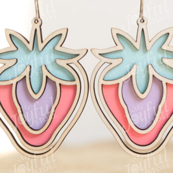 Intra απο ξύλο plywood 3mm-4mm πάχος – Σκουλαρίκια φράουλα Cut Laser Δίασταση  5x5 cm INTRAFABR-122223013 - Image 1