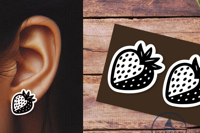 Intra απο ξύλο plywood 3mm-4mm πάχος – Σκουλαρίκια φράουλα Summer Δίασταση  5x5 cm INTRAFABR-120360351