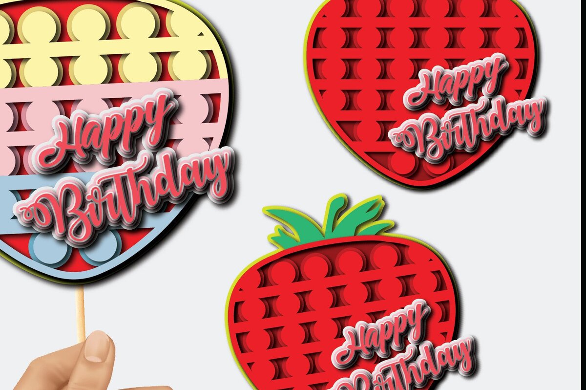 Intra απο ξύλο plywood 3mm-4mm πάχος – Strawberry Pop It 3D Cake Topper Δίασταση  20x20 cm INTRAFABR-36123605