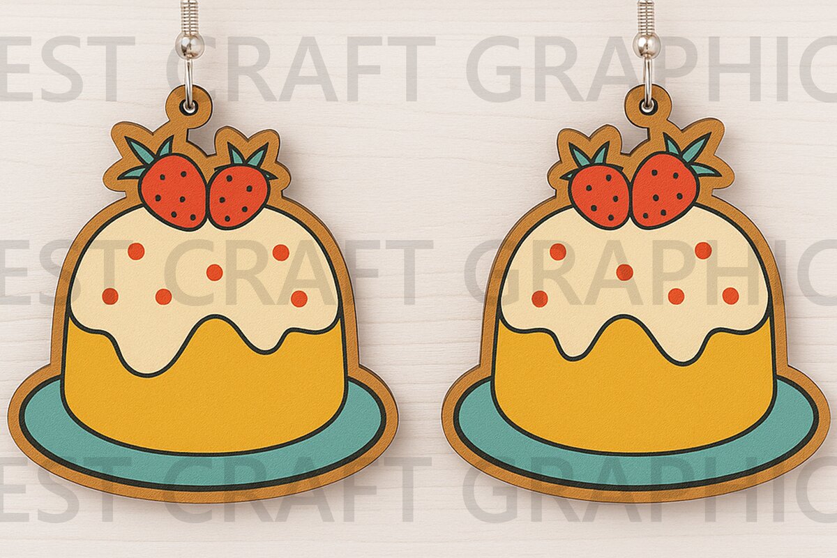 Intra απο ξύλο plywood 3mm-4mm πάχος – Σκουλαρίκια πουτίγκας φράουλα Δίασταση  5x5 cm INTRAFABR-123128187