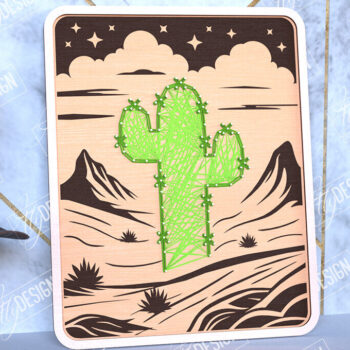 Intra απο ξύλο plywood 3mm-4mm πάχος – String Art Cactus | Κλωστές ζωγραφικής Δίασταση  20x20 cm INTRAFABR-98700880 - Image 1