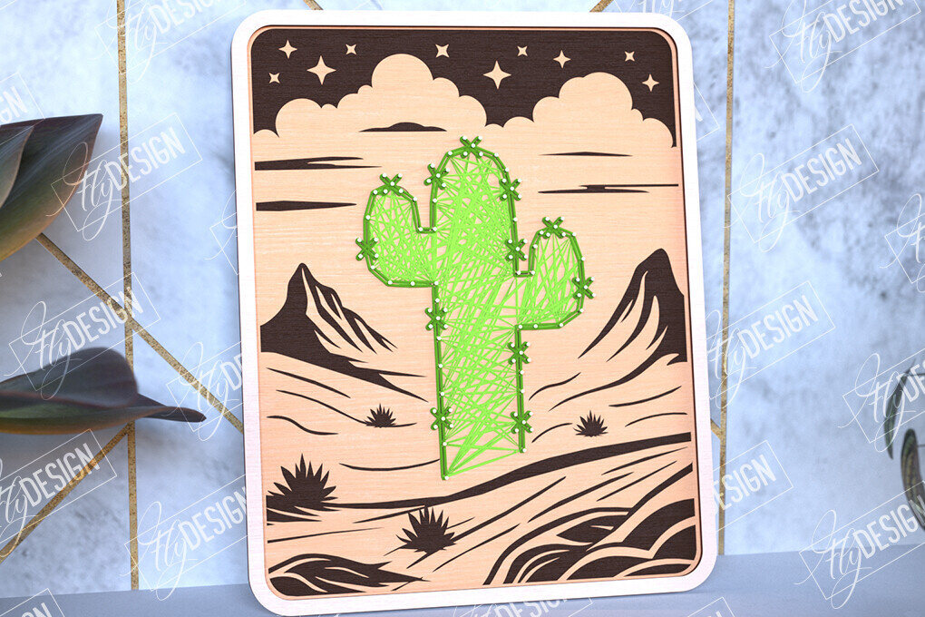 Intra απο ξύλο plywood 3mm-4mm πάχος – String Art Cactus | Κλωστές ζωγραφικής Δίασταση  20x20 cm INTRAFABR-98700880