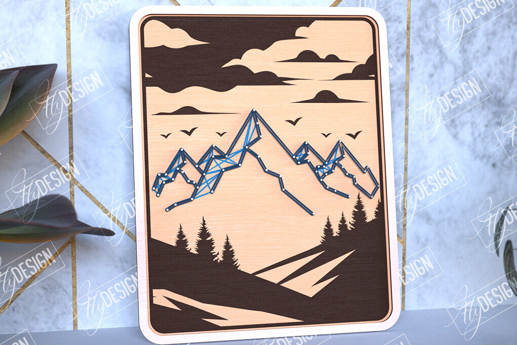 Intra απο ξύλο plywood 3mm-4mm πάχος – String Art Mountains | Κλωστές ζωγραφικής Δίασταση  20x20 cm INTRAFABR-98700949