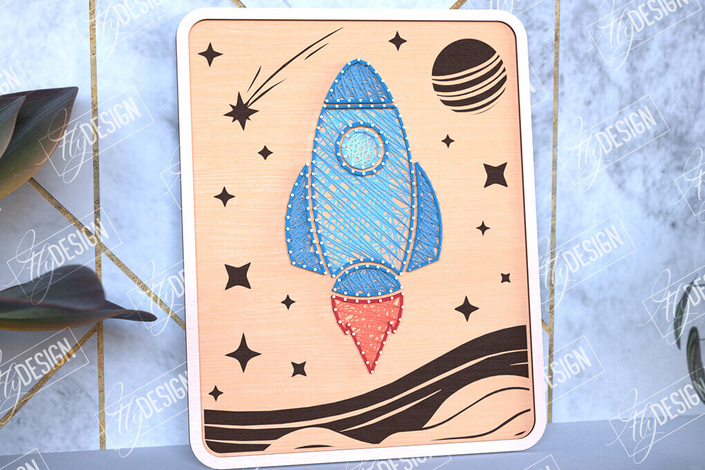 Intra απο ξύλο plywood 3mm-4mm πάχος – String Art Rocket | Κλωστές ζωγραφικής Δίασταση  20x20 cm INTRAFABR-98700958