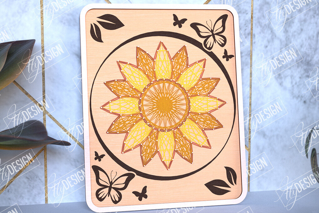 Intra απο ξύλο plywood 3mm-4mm πάχος – String Art Sunflower | Κλωστές ζωγραφικής Δίασταση  20x20 cm INTRAFABR-98700891