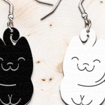 Intra απο ξύλο plywood 3mm-4mm πάχος – Σκουλαρίκια γάτα Stud Cat. Δίασταση 5x5 cm INTRAFABR-120123188 - Image 1