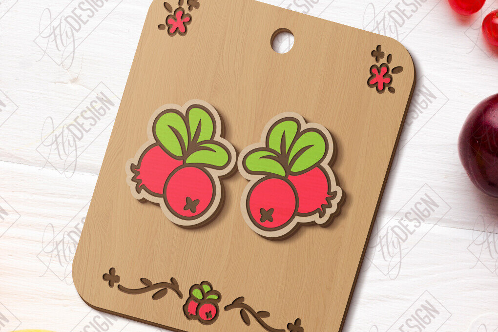 Intra απο ξύλο plywood 3mm-4mm πάχος – Stud Earrings Berries| Μούρο Δίασταση  5x5 cm INTRAFABR-121133209