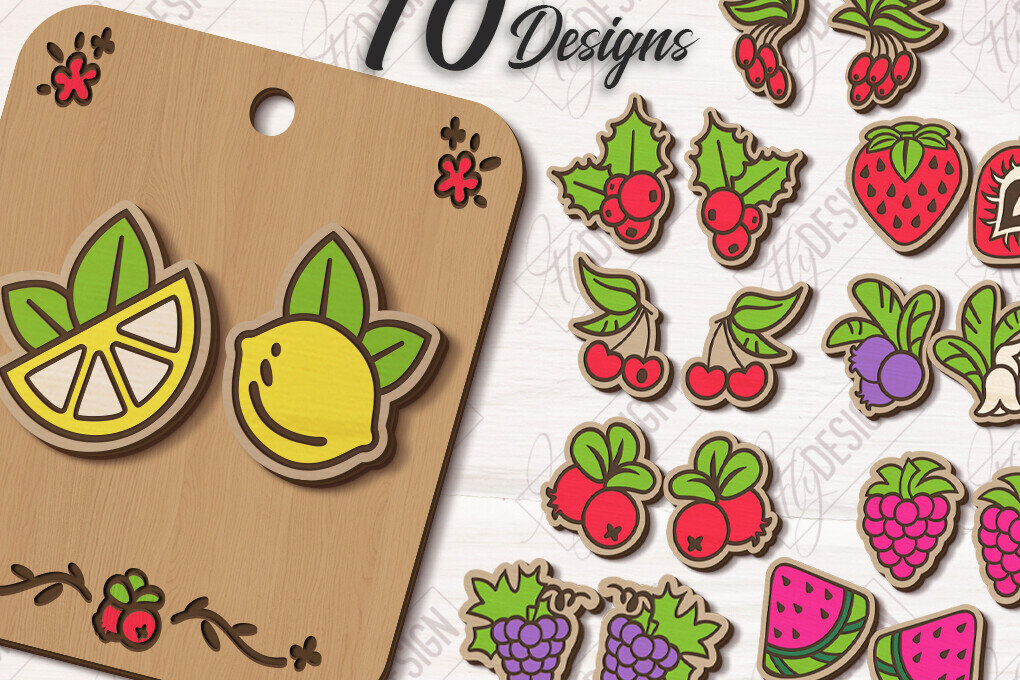 Intra απο ξύλο plywood 3mm-4mm πάχος – Σκουλαρίκια με καρφιά Berries Δέσμη κοπής με λέιζερ Δίασταση  5x5 cm INTRAFABR-121432331