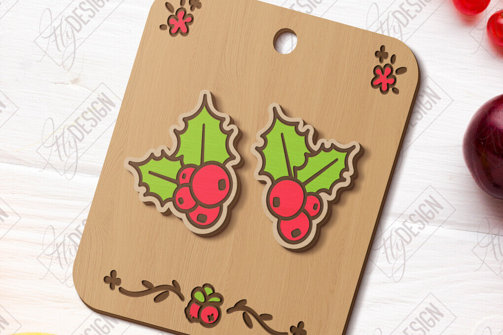 Intra απο ξύλο plywood 3mm-4mm πάχος – Stud Earrings Berries| CNC Δίασταση  5x5 cm INTRAFABR-121431941