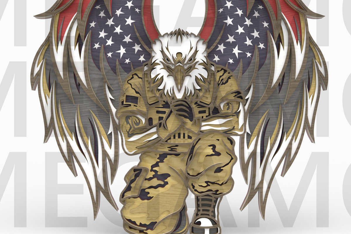 Intra απο ξύλο plywood 3mm-4mm πάχος – Στυλιζαρισμένη διακόσμηση με Eagle Soldier Δίασταση  20x20 cm INTRAFABR-122357517