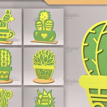 Intra απο ξύλο plywood 3mm-4mm πάχος – Πακέτο κοπής χυμώδους λέιζερ. 3D Κάκτος Δίασταση 20x20 cm INTRAFABR-83504396 - Image 1