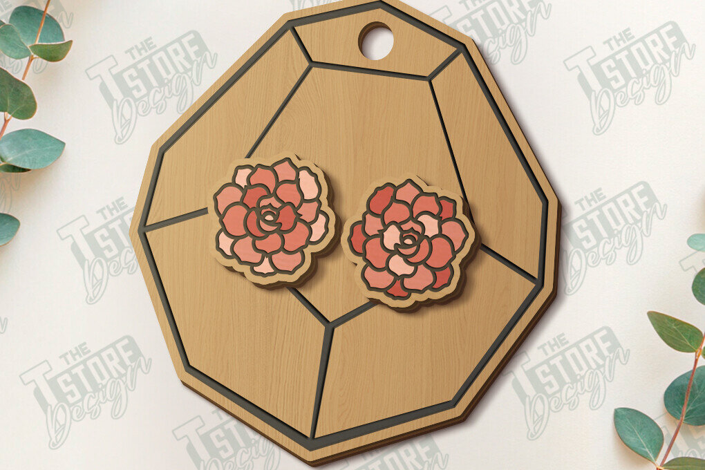Intra απο ξύλο plywood 3mm-4mm πάχος – Succulent Stud Earrings| CNC Δίασταση  5x5 cm INTRAFABR-120347344
