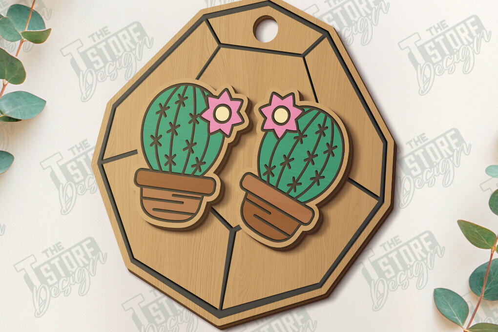 Intra απο ξύλο plywood 3mm-4mm πάχος – Succulent Stud Earrings| CNC Δίασταση  5x5 cm INTRAFABR-120095467