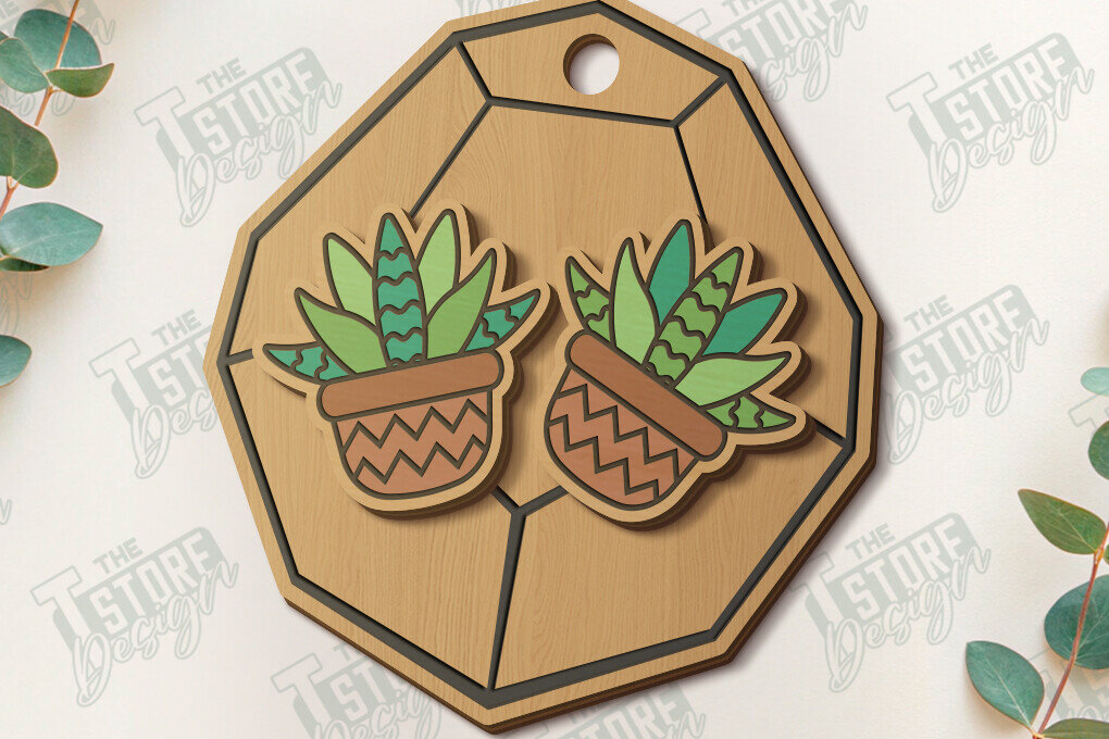 Intra απο ξύλο plywood 3mm-4mm πάχος – Succulent Stud Earrings| CNC Δίασταση  5x5 cm INTRAFABR-120095470