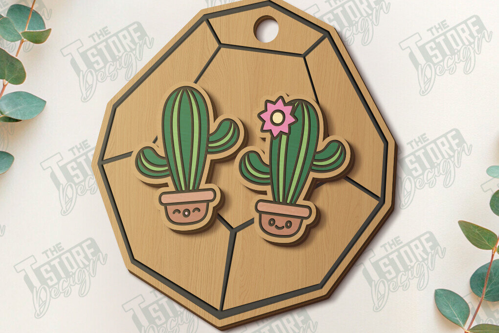 Intra απο ξύλο plywood 3mm-4mm πάχος – Succulent Stud Earrings| CNC Δίασταση  5x5 cm INTRAFABR-120347331