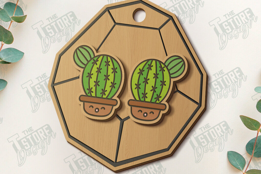 Intra απο ξύλο plywood 3mm-4mm πάχος – Succulent Stud Earrings| CNC Δίασταση  5x5 cm INTRAFABR-120347332