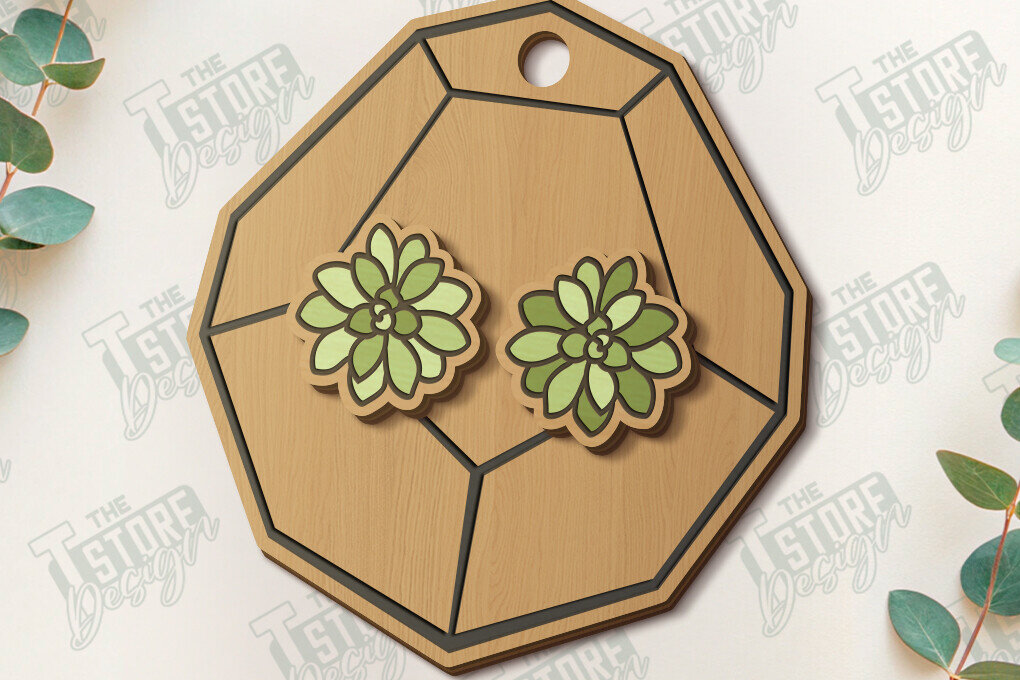 Intra απο ξύλο plywood 3mm-4mm πάχος – Succulent Stud Earrings| CNC Δίασταση  5x5 cm INTRAFABR-120347339