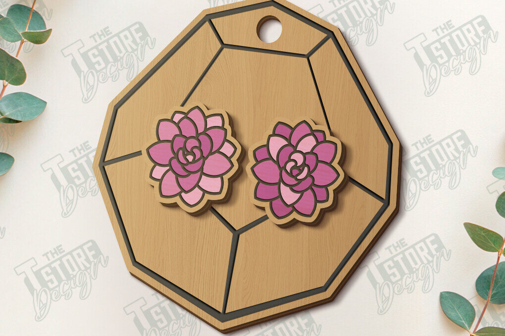 Intra απο ξύλο plywood 3mm-4mm πάχος – Succulent Stud Earrings| CNC Δίασταση  5x5 cm INTRAFABR-120347334