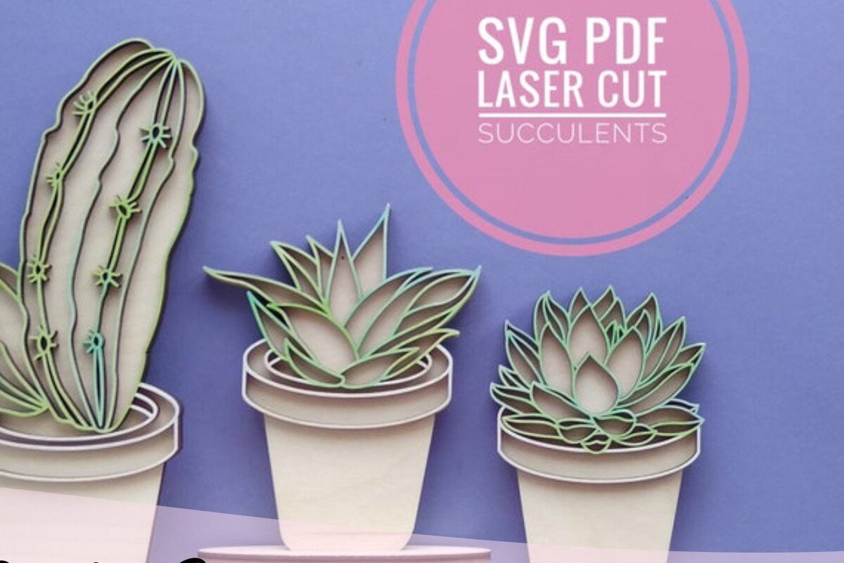 Intra απο ξύλο plywood 3mm-4mm πάχος – Αρχείο κοπής με λέιζερ Succulents Δίασταση  20x20 cm INTRAFABR-33472571