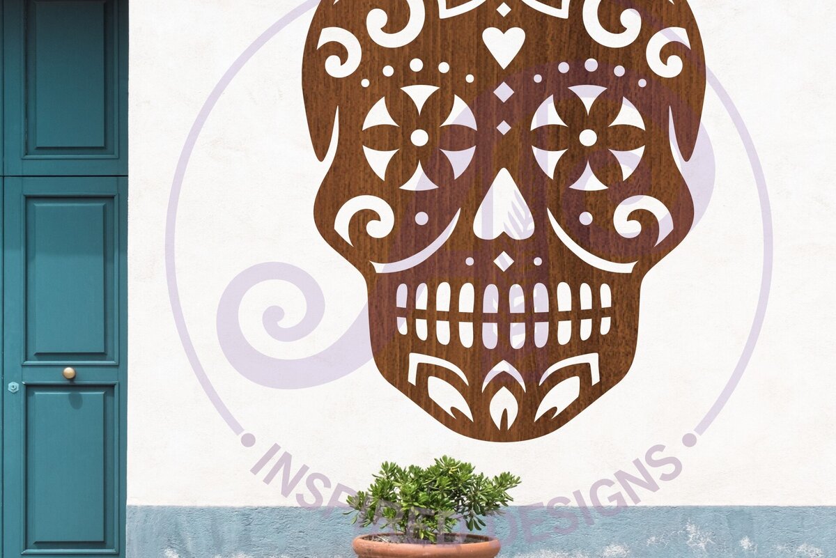 Intra απο ξύλο plywood 3mm-4mm πάχος – Επιτοίχια επιγραφή Sugar Skull Λεπτομερής αποκοπή 2 Δίασταση  20x20 cm INTRAFABR-123701102