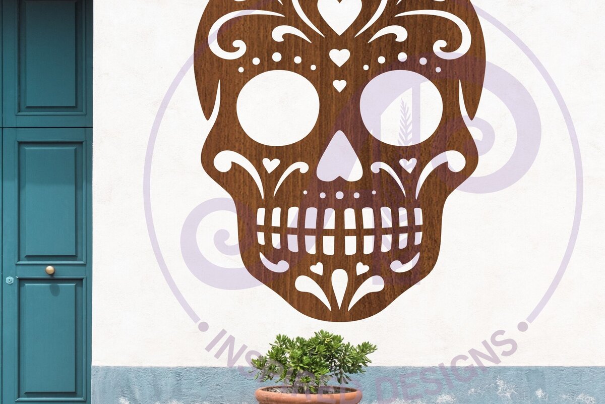 Intra απο ξύλο plywood 3mm-4mm πάχος – Επιτοίχια επιγραφή Sugar Skull Λεπτομερής αποκοπή 3 Δίασταση  20x20 cm INTRAFABR-123701152